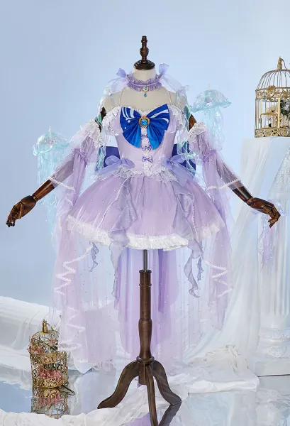Sangonomiya Kokomi Bridal Style Corset Top and Skirt with Veil and Tigh High Stockings Cosplay Costume
