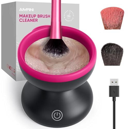 Electric Makeup Brush Cleaner Machine - Alyfini Portable Automatic USB Cosmetic Brushes Cleaner Cleanser Tool for All Size Beauty Makeup Brush Set, Liquid Foundation, Contour, Eyeshadow, Blush Brush - BlackPink