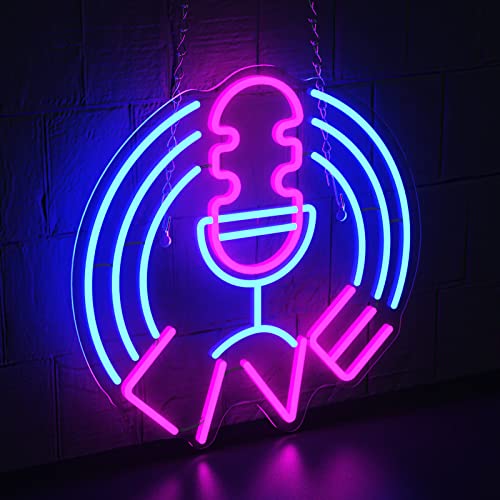 Ferghana Dimmable Live Neon Sign, USB Live On Air Led Signs For Bedroom Wall, Microphone Neon Lights Signs For Tiktok Youtube Twitch Streamers, Light Up Sign Gift For Studio Gaming Room Decor(6 Modes) - LIVE