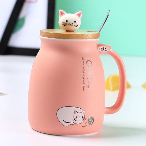 Adorable Cat Cartoon Ceramic Coffee Mug - Pink