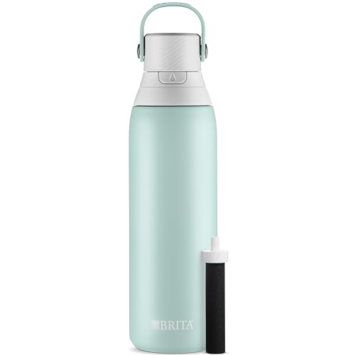Brita Stainless Steel Premium Filtering Water Bottle, BPA-Free, Replaces 300 Plastic Water Bottles, Filter Lasts 2 Months or 40 Gallons, Includes 1 Filter, Kitchen Accessories, Glacier - 20 oz. - 20 oz - Glacier