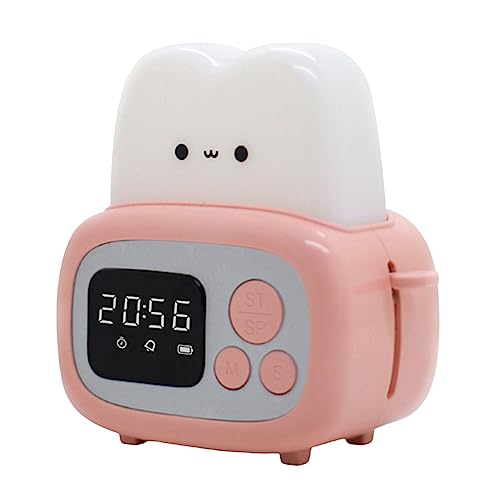 VEAREAR Alarm Clock with Night Light,Bread Machine Design LED Bedside Clock,Precise Timing Stepless Dimming,Quiet Battery Powered Tiny Desktop Clock Lamp Timer for Home Pink - Pink