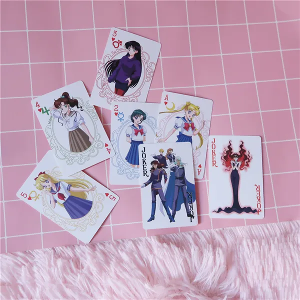 Sailor Moon Playing Cards Cute Poker Cards Magical Girl Gifts Pastel Pink Card Games