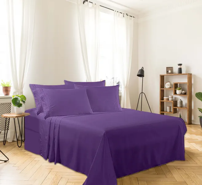 6 Piece Set - Ultra Soft Bamboo Rayon Luxury Bed Sheet Set – 1800 Count  Wrinkle Free, 16'' Deep Pocket, Hypoallergenic  - Purple