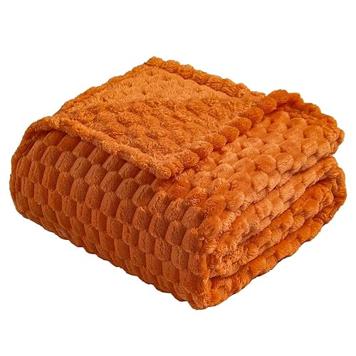 Vessia Flannel Fleece Throw Blanket(50x70 inch), 3D Jacquard Burnt Orange Fuzzy and Warm Blanket for Couch,Sofa,Bed,Chair, 300GSM Super Soft Touch Cozy Lightweight Throw for All-Season Home Decor - Burnt Orange-3d - 50x70 inch