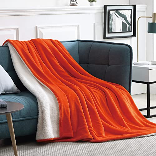 Walensee Sherpa Blanket (Twin Size 60”x80” Orange) Super Soft Fleece Plush Blankets for Bed, Couch, Sofa, Fuzzy Warm Cozy Microfiber Flannel Lightweight Throw Blanket for Adults, Man, Woman - Orange - 60"x80"