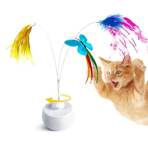 Migipaws Cat Toys Interactive Butterfly Feather Mice Spin with Smart Rolling Ball for Indoor Kittens Self Play Automatic Sensing Kitty Teaser Wand 3 Refills