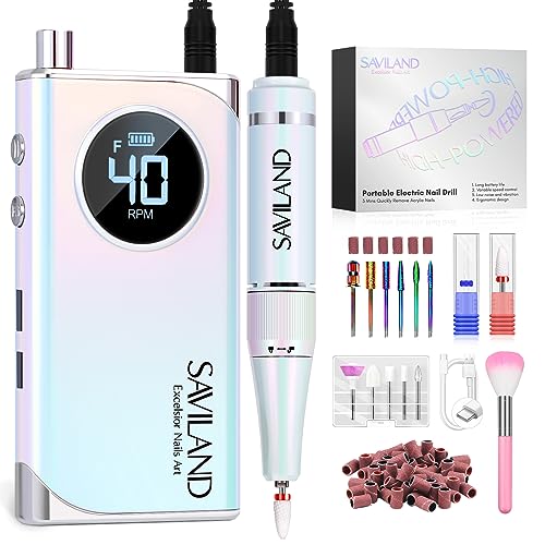 SAVILAND Nail Drill for Acrylic Nails Professional: 40000RPM Nail Drill 6000mAhm High Capacity Rechargeable Electric Nail File 13 Drill Bits for Nails Manicure Pedicure E File Sky Realm - Aurora