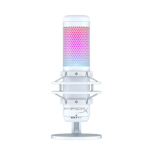 HyperX 519P0AA QuadCast S – RGB USB Condenser Microphone for PC, PS5, Mac, Anti-Vibration Shock Mount, 4 Polar Patterns, Pop Filter, Gain Control, Gaming, Streaming, Twitch, YouTube, Discord – White - QuadCast S - Single - White