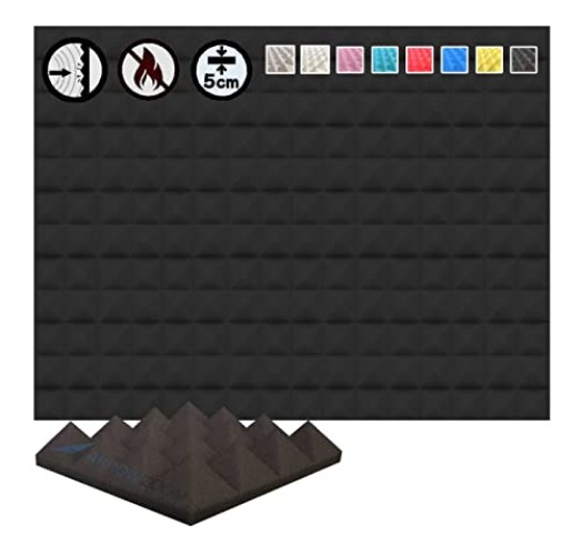 Arrowzoom 12 Acoustic Panels Pyramid Sound Absorbing Acoustic Treatment Tiles 25x25x5cm Recording Studio Noise Cancellation 26kg/m3 High Density Acoustical Dampening Fire Retardant 1034 BLACK - 12 Pieces - 25 X 25 X 5 cm - Black