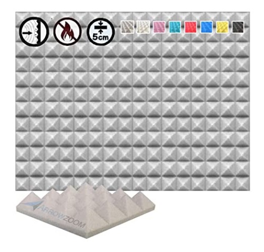 Arrowzoom 12 Acoustic Panels Pyramid Sound Absorbing Acoustic Treatment Tiles 25x25x5cm Recording Studio Noise Cancellation 26kg/m3 High Density Acoustical Dampening Fire Retardant 1034 GRAY - 12 Pieces - 25 X 25 X 5 cm - Gray