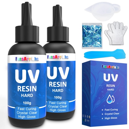 UV Resin Kit - 200g Crystal Clear Ultraviolet Epoxy Resin, Hard Glue Solar Cure Sunlight Activated Resin for DIY Jewelry Making, Art, Casting and Coating