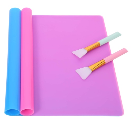 GOTH Perhk 2 Pack Silicone Mat for Epoxy Resin Moulds Crafts, Large Craft Mats with 2 PCS Silicone Brushes, Silicone Multipurpose Placemat for Jewelry Casting DIY Crafts