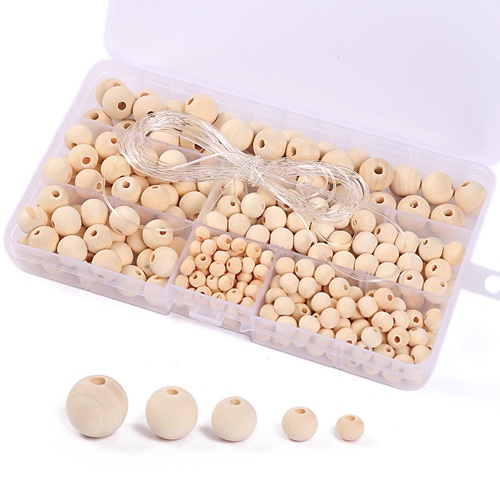 Wooden Beads for Crafting, 220 Pcs Wooden Round Craft Beads Balls with Hole 6-14mm Small Wood Bead for Crafts Jewellery Bracelet Making