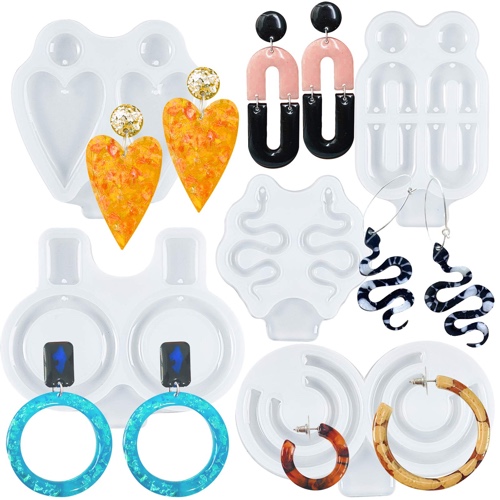 FUNSHOWCASE Dangle Earring Epoxy Resin Silicone Moulds Snake Heart Oval Ring C Shaped, Jewellery Casting Supplies 5-in-set 0.5-2inch