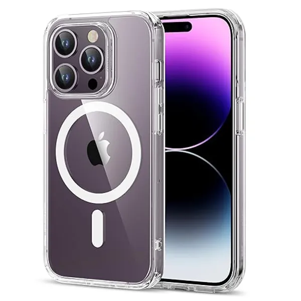 ESR for iPhone 14 Pro Case, Compatible with MagSafe, Shockproof Military-Grade Protection, Yellowing Resistant, Magnetic Phone Case for iPhone 14 Pro, Classic Hybrid Case (HaloLock), Clear - iPhone 14 Pro - B-Clear