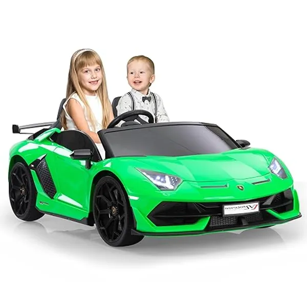 2-Seater Ride on Car 24V Electric Lamborghini for Kids High Speed 13km/h Drift Sports Car with PU Leather Seats w/Adjustable Safety Belt, 2 Speeds Mode, Music, Gifts for Children - Green