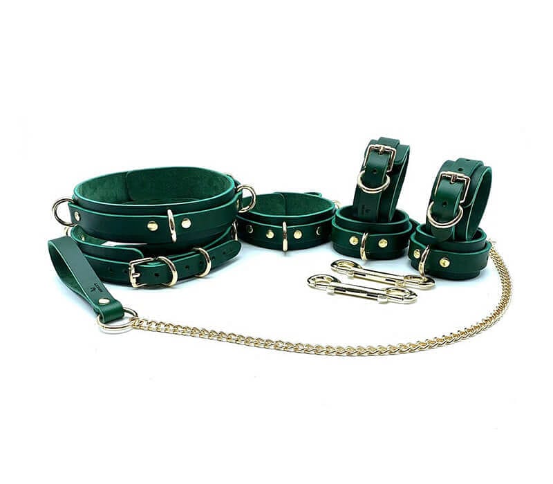 Lulexy Mona 7-Piece Leather Luxury Bondage Set - Green