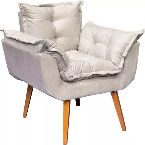 Poltrona Decorativa Amamentação Cadeira Reforçada Opala Bege Desenho Do Tecido Suede