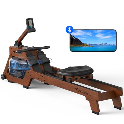 Rowing Machine, MERACH Bluetooth Magnetic Rower Machine with Dual Slide Rail, 16 Levels of Electromagnetic Resistance, Max 350lb Weight Capacity, App Compatible, Rowing Machines for Home Use - R14 - Water PRO