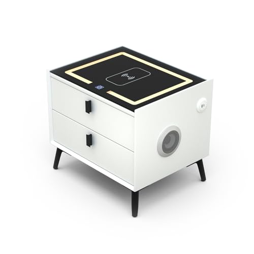 Led Side End Table for Bedroom, Modern Living Room Nightstand, 4 Outlets, Bedside with 3 Storage Drawer (White, Right) - Right - White