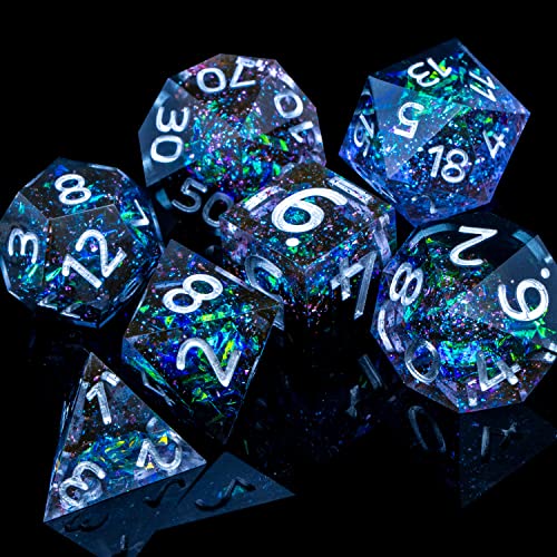 ARUOHHA DND Resin Dice Set, Translucent Sharp Edges D&D Dice with Gift Box, Handmade Lightning Polyhedral Dice Dungeons and Dragons RPG Role Playing Games D and D Dice Set D20 D12 D10 D8 D6 D4 - Black&purple&green