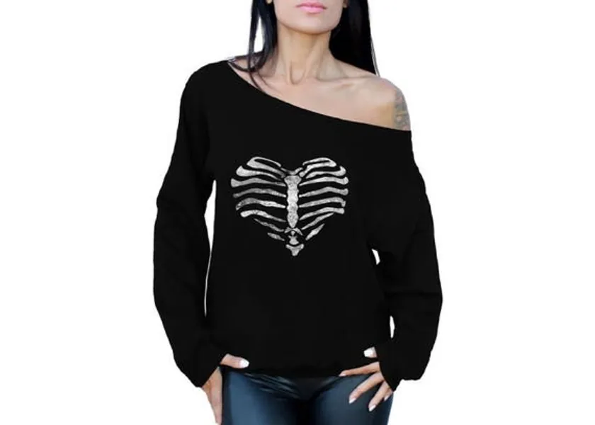 Skull Heart Rib Cage off the Shoulder Oversized Sweatshirts | Etsy
