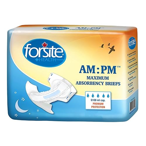 Forsite AM PM Briefs Printed Adult Diapers, Classic White, Medium, Pack/12