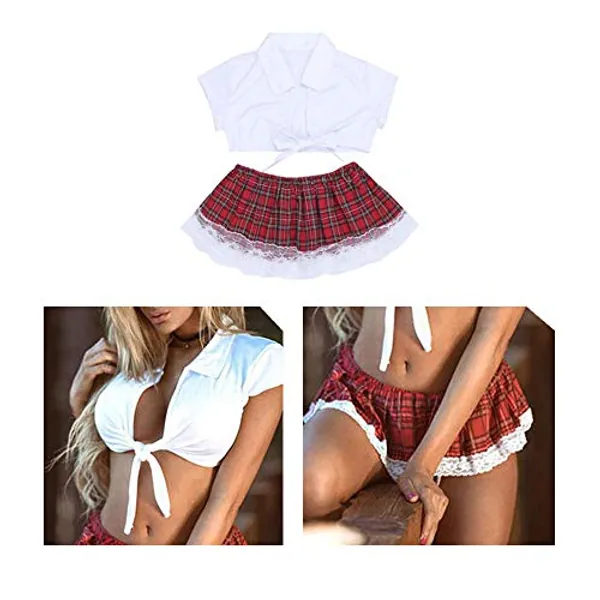 Acxico 1Set Sexy Lingerie Set School Girl Student Adult Cosplay Fancy Dress Uniform Costume