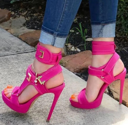 Solid Buckle Decoration Platform Stiletto Heels