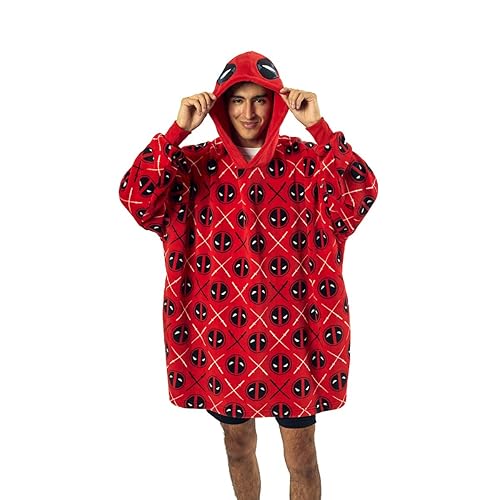 Bioworld Deadpool Logo Diamond Pattern Red Hooded Wearable Oversize Blanket-OSFA - Deadpool Logo Diamond
