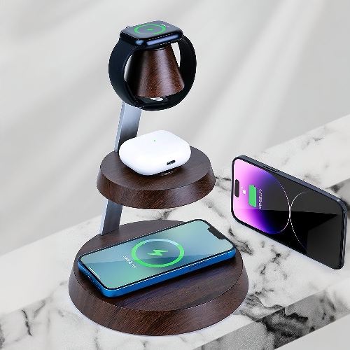 3-In-One Wireless Charger with Night Light - walnut