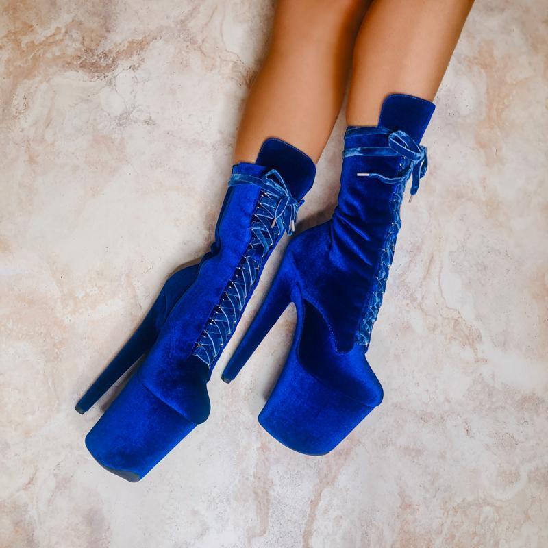 Blue-velvet dance heels 