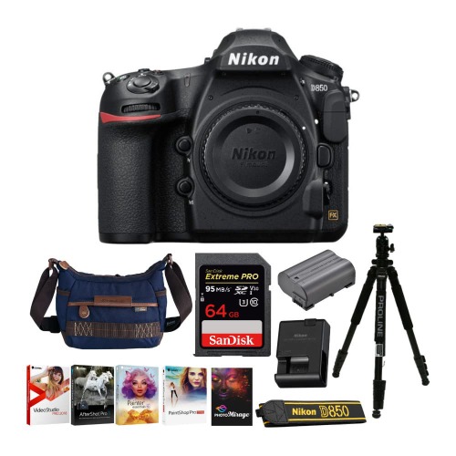 Nikon D850 Full Frame FX-Format Digital SLR Camera Body Holiday Bundle with 64GB SD Card and Accessories (5 Items) - 