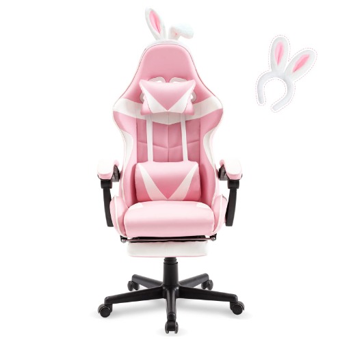 Soontrans Pink Gaming Chair with Footrest,Lovely Computer Game Chair,Desk Chair for Granddaughter,Sister,Girlfriend,Wife and Love with Headrest,Lumbar Support Gamer Chair (Pink) - Pink