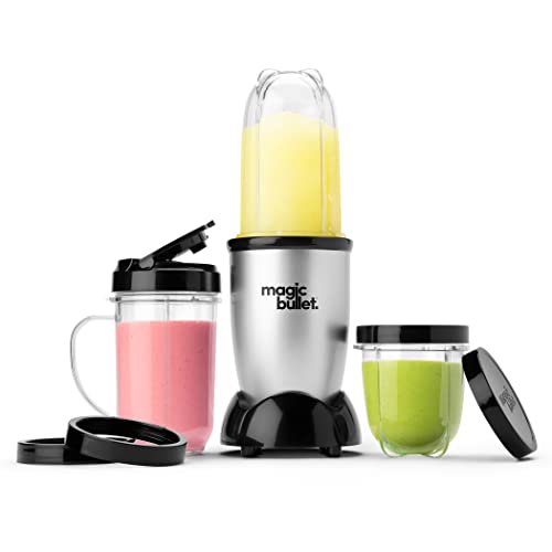 Magic Bullet Blender, Small, Silver, 11 Piece Set - 11 Piece Blender Set - Silver/Black