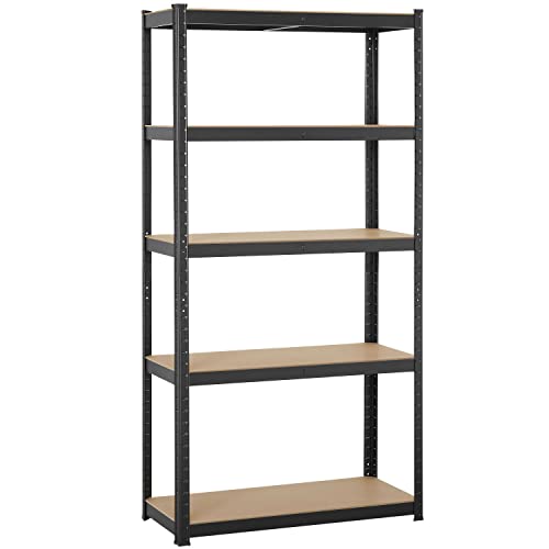 Yaheetech Heavy Duty Storage Shelving, 5- Tier Storage Rack Unit Adjustable Metal Shelving Rack, Black, 90cm by 40cm by 180cm - Black