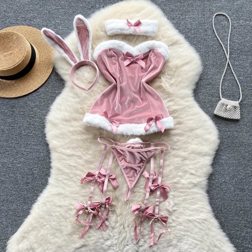 Lace Bunny Garter Lingerie Set - Pink / One Size