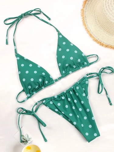 Adjustable Thin Strap Bikini String - Green / S