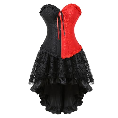 Kranchungel Steampunk Corset Skirt Renaissance Corset Dress for Women Gothic Burlesque Corsets Costumes - Medium - Black Zipper