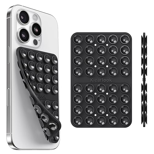 Klearlook Silicone Suction Cup Phone Case Mount Double Sided, Silicon Sticky Phone Grip with Higher Suction for Cell Phone, Hands-Free Phone Accessories Holder for Selfies and Videos, Black - Clasic Black