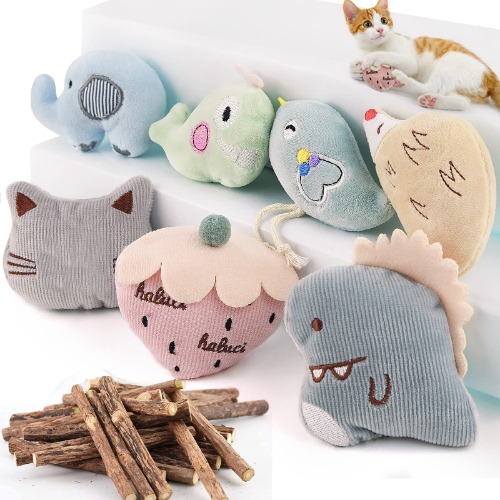 SeaMorn Jouets Chat,Jouet Chat Herbe à Chat,Jouet en Peluche Catnip,Jouet à l'herbe à Chat Ensemble, Appropriés pour Les Jouets pour Chat d'intérieur（7 Jouet Chat+30 bâtons d'herbe à Chat） (Bleu)