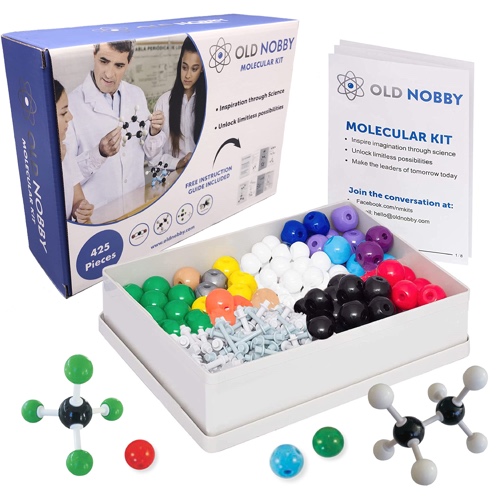 OLD NOBBY Organic Chemistry Set (425 pc) Molecular Model Kit with Atoms, Bonds, Guide, Bond Removal Tool - STEM Science Kits for Kids Toys Chemistry Set for Students Teachers Young Scientists - 239-Piece Kit