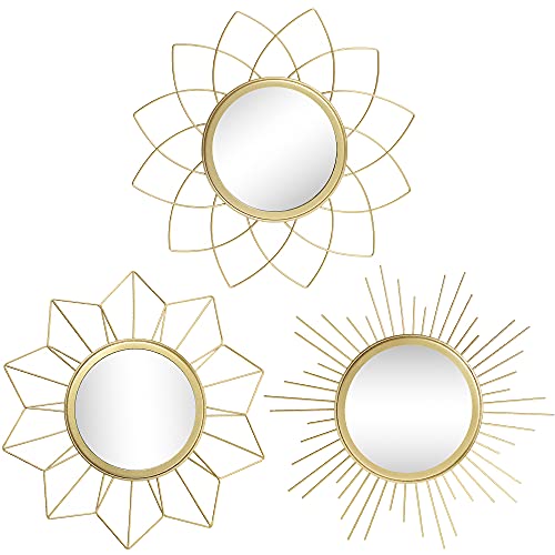 Kelly Miller Metal Gold Mirrors for Wall Decor, Set of 3 Mirror Wall Decorations for Living Room, Bedroom & Bathroom (MW009) - Mw009