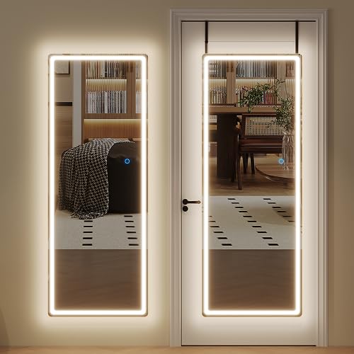 ZKIODV Full Length Mirror with LED Lights, Lighted Full Body Mirror, Light Up Wall Mirror, Over The Door Hanging Mirror for Bedroom Living Room (Led White 120 x 37 cm) - Led White - 120 x 37