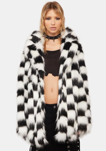 Checkered Recipe For Disaster Faux Fur Coat | Medium