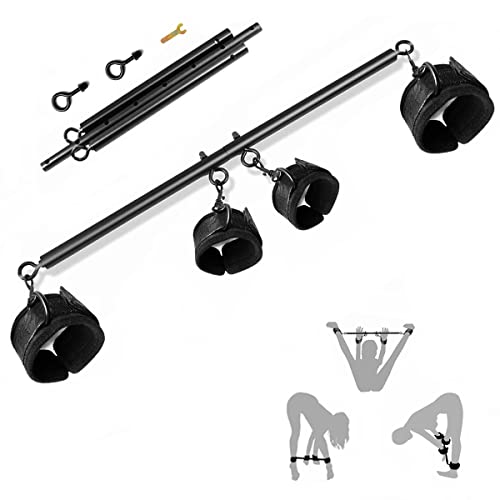 Spreader Bar Sex Toys BDSM Bondage Restraints with Handcuffs Ankle Cuffs for Couples Adults SM Games Adjustable 22-36 Inch - Black