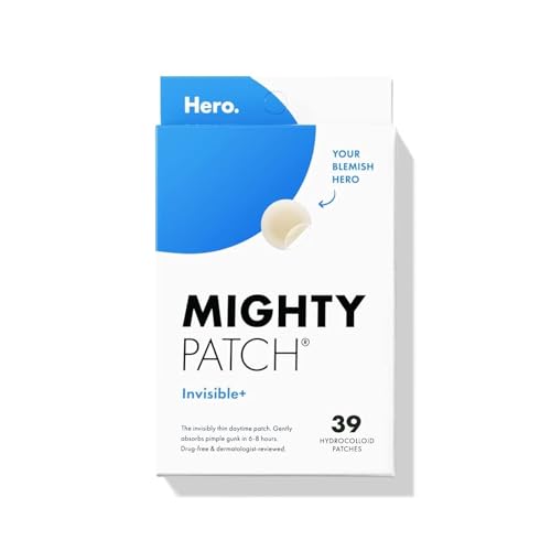 Hero Cosmetics Mighty Patch™ Invisible+ Patch - Daytime Hydrocolloid Acne Pimple Patches for Covering Zits and Blemishes, Ultra Thin Spot Stickers for Face and Skin, Vegan-friendly (39 Count) - 39 Count (Pack of 1)