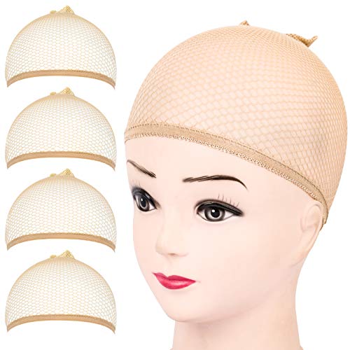 FANDAMEI Wig Cap, 4PCS Light Brown Mesh Wig Cap Net, Closed End Hair Mesh Net Wig Caps, Liner Weaving Caps for Women, Men, Kids - B-Mesh Wig Cap Closed End