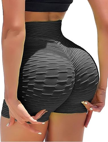 KIWI RATA Scrunch Booty Shorts for Women Workout Gym Butt Lifting Yoga Sexy Textured Short Hot Pants - Black - X-Large